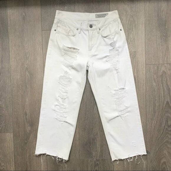 All Saints White Jeans Ivy Destroy Boy Distressed Straight Leg Denim high rise - Picture 3 of 16